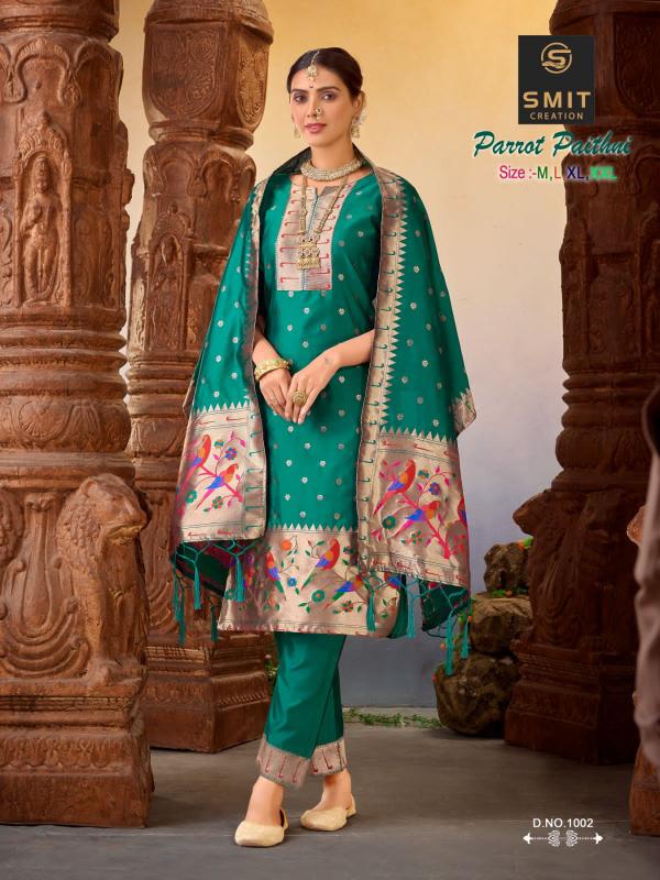 smit parrot paithni ocassional kurti with bottom dupatta collect